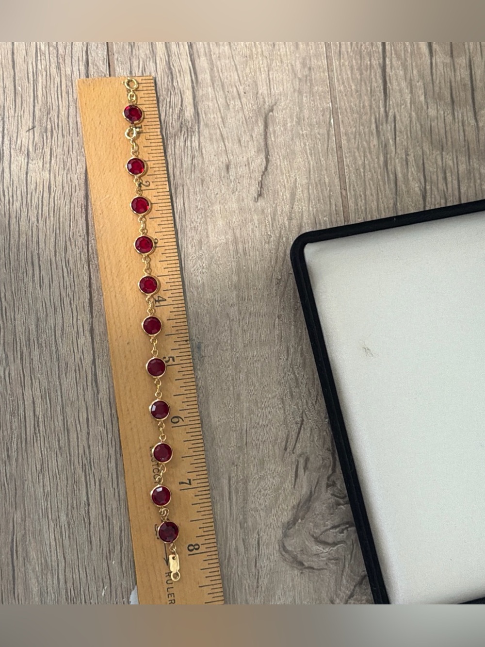 Vintage Swarovski Gold Tone and Red Crystal Bracelet 8 Inches - Picture 6 of 11